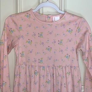 Hanna Andersson Dress Pink Floral Knit Dress Ruffle Hem Size 8 Long Sleeves